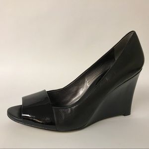BANANA REPUBLIC Black Peep Toe Leather Wedge Heels